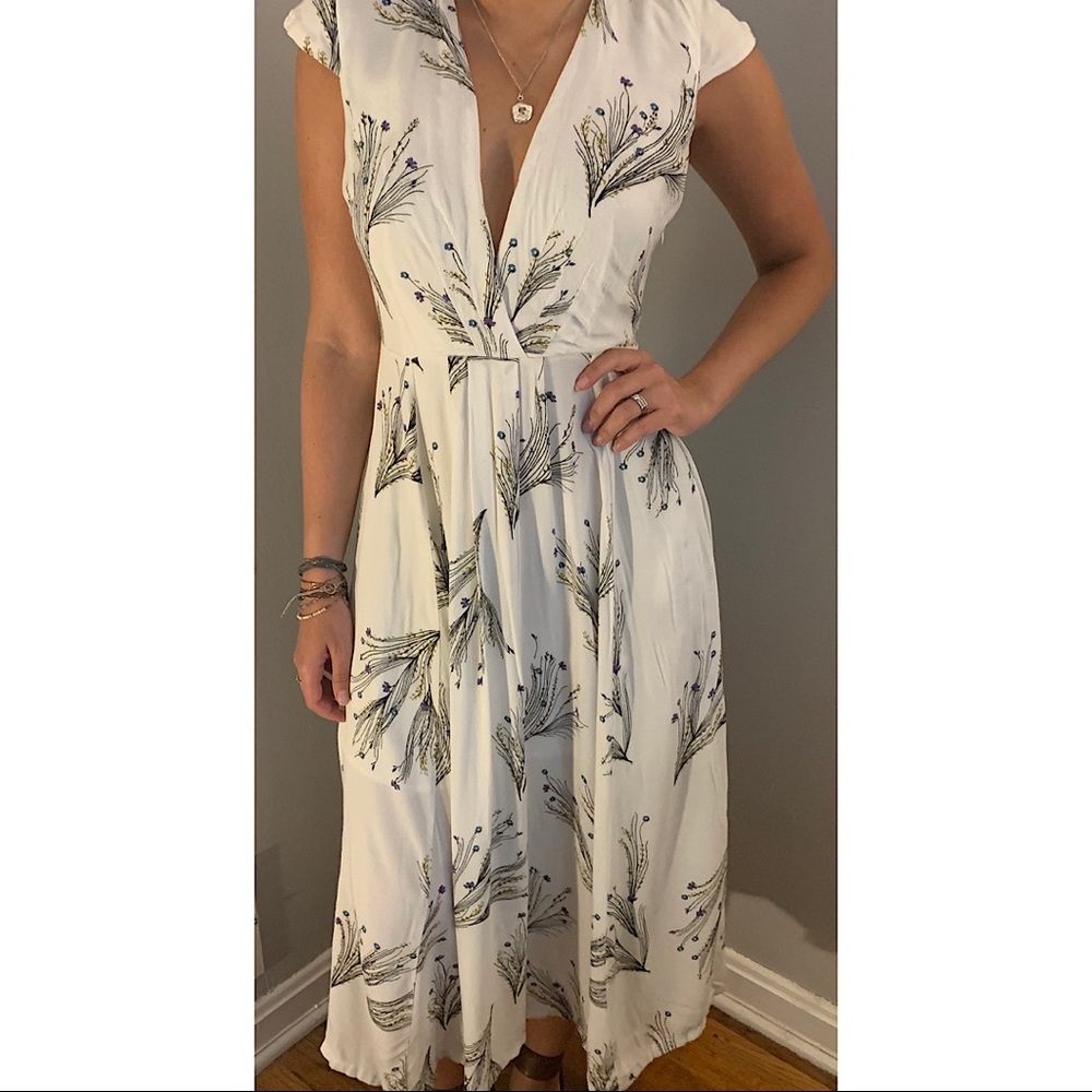 Free People White V Neck Floral Dress